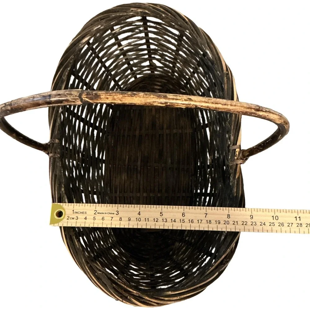 Vintage Wicker Gathering Basket Black Interior Farmhouse Rustic 15x8.75 x 15‎